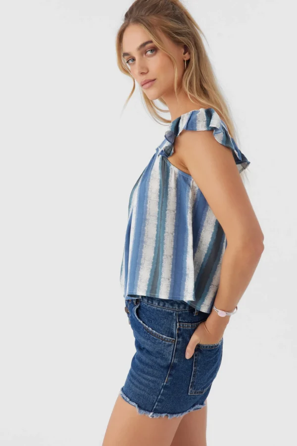 O’Neill Tops^SYNDIE FADE STRIPE RUFFLE SLEEVE TOP SLATE