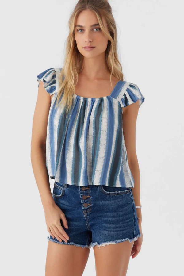 O’Neill Tops^SYNDIE FADE STRIPE RUFFLE SLEEVE TOP SLATE