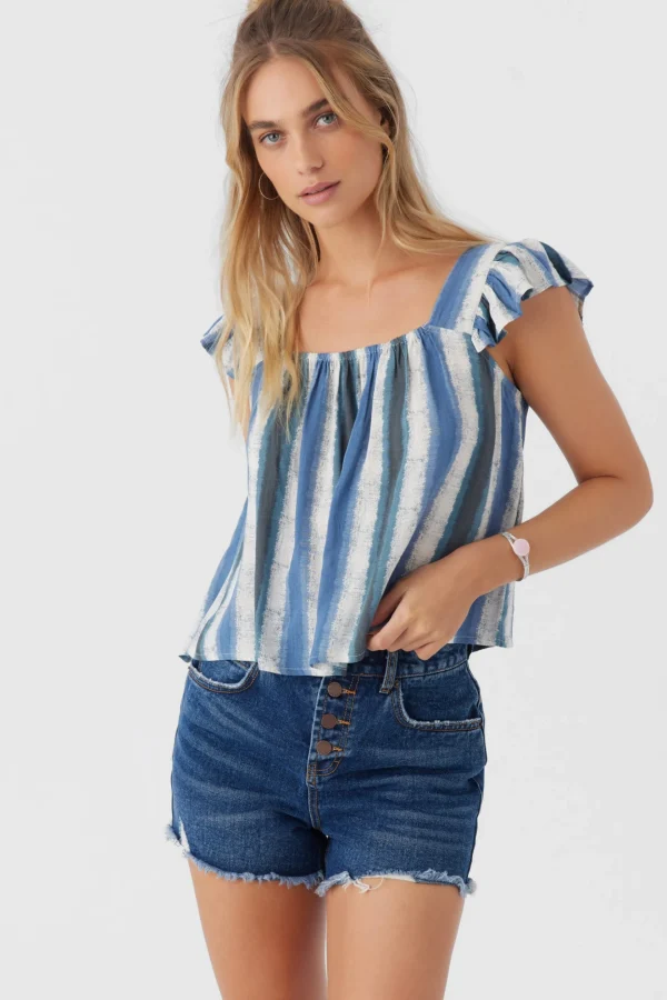 O’Neill Tops^SYNDIE FADE STRIPE RUFFLE SLEEVE TOP SLATE