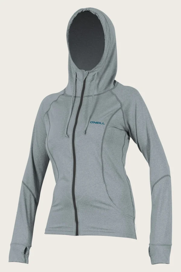 O’Neill Uv Protection Rash Guards^WOMEN'S HYBRID L/S FULL ZIP SUN HOODIE COOL GREY