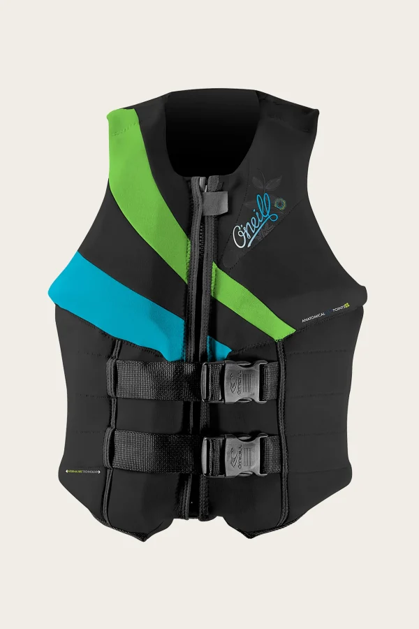 O’Neill Wake-Waterski Vests^WOMEN'S SIREN USCG VEST BLK/DAYGLO/TURQ